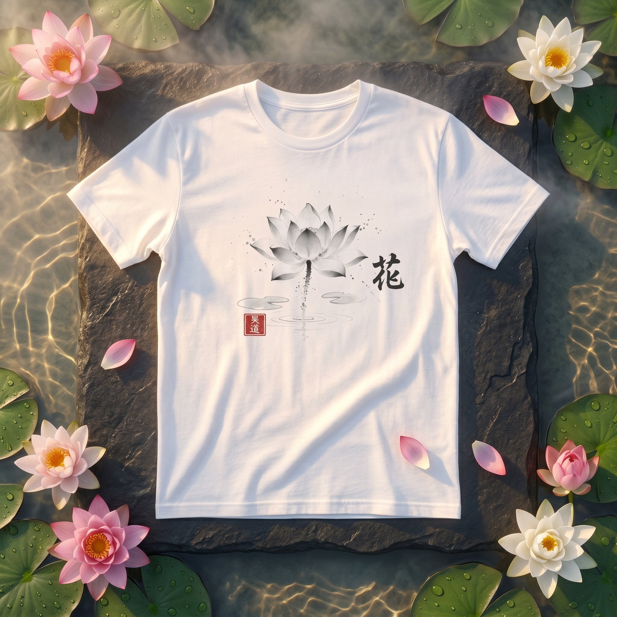 The Lotus Tee - Japanese Lotus Sumi-e Ink Art Premium T-Shirt 