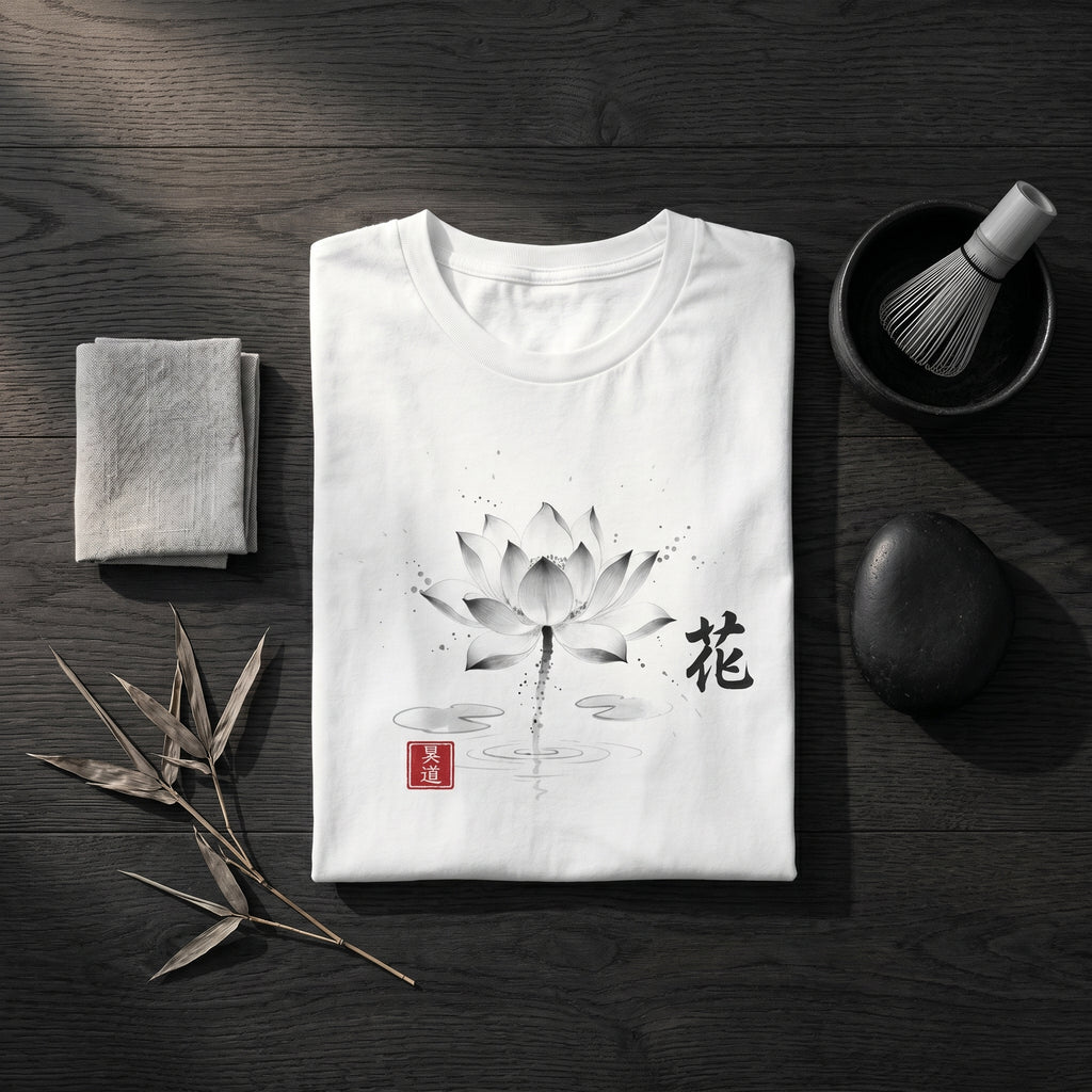 The Lotus Tee - Japanese Lotus Sumi-e Ink Art Premium T-Shirt 