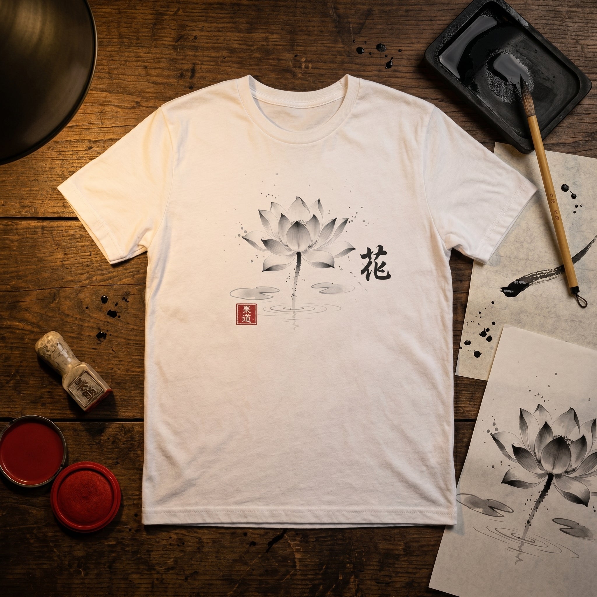 The Lotus Tee - Japanese Lotus Sumi-e Ink Art Premium T-Shirt 